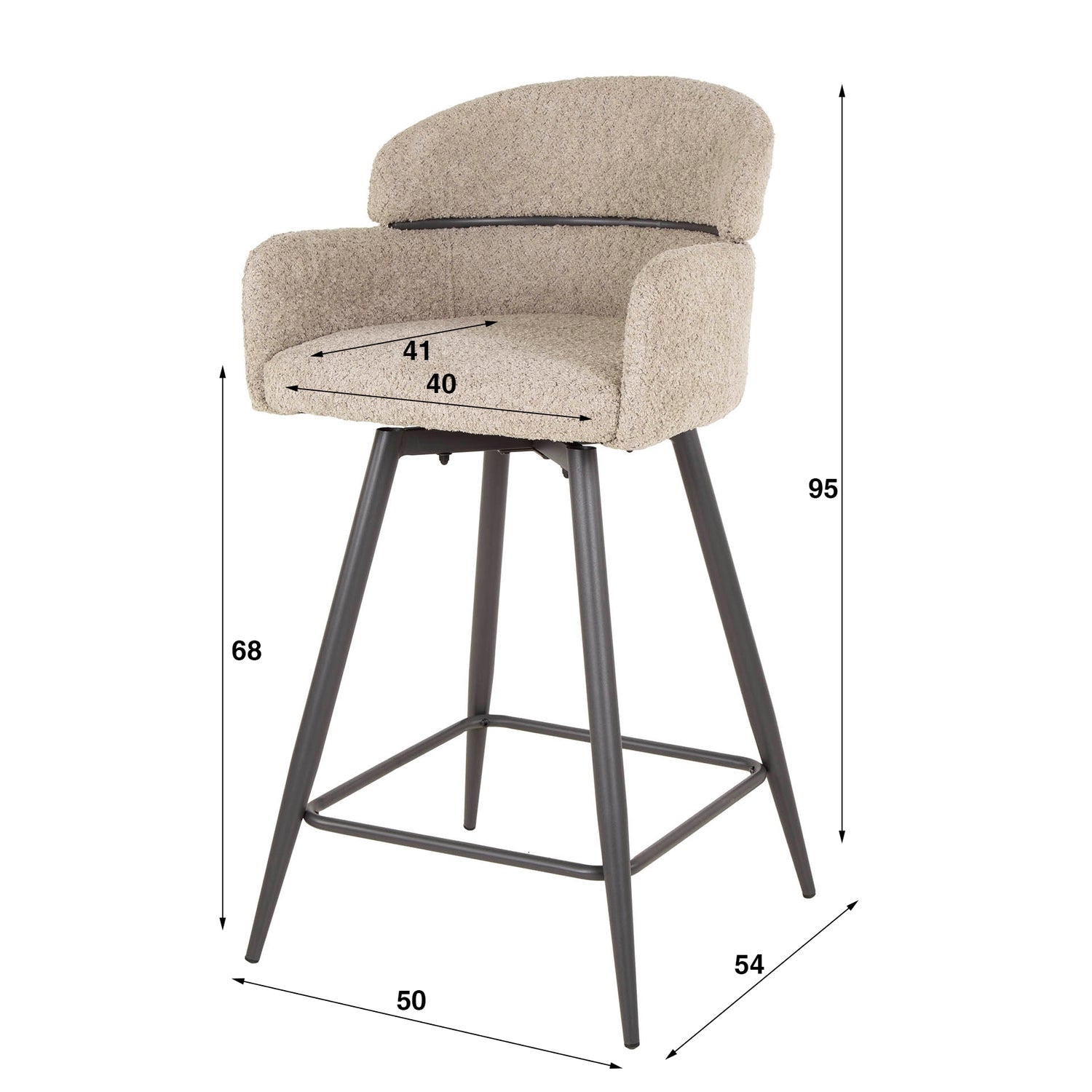 Barstoel Bouclé Ronde Rug Draaibaar 2 stuks - 50x54x95 cm - Zandkleur - Bouclé