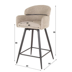 Barstoel Bouclé Ronde Rug Draaibaar 2 stuks - 50x54x95 cm - Zandkleur - Bouclé