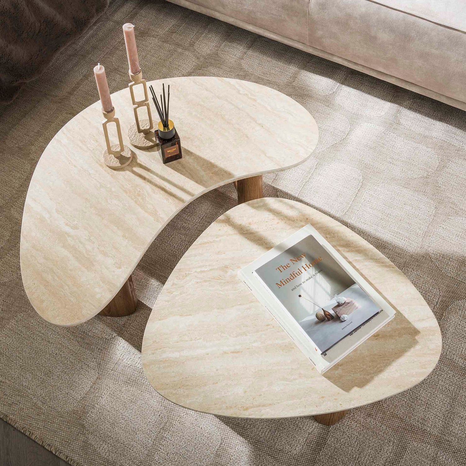 Salontafel Romano Organic - Set van 2 - 88x44x36 cm - Travertine - Ceramic