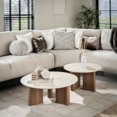 Salontafel Romano rechthoekige poten - Set van 2 - 76x76x30 cm - Ceramic Travertine