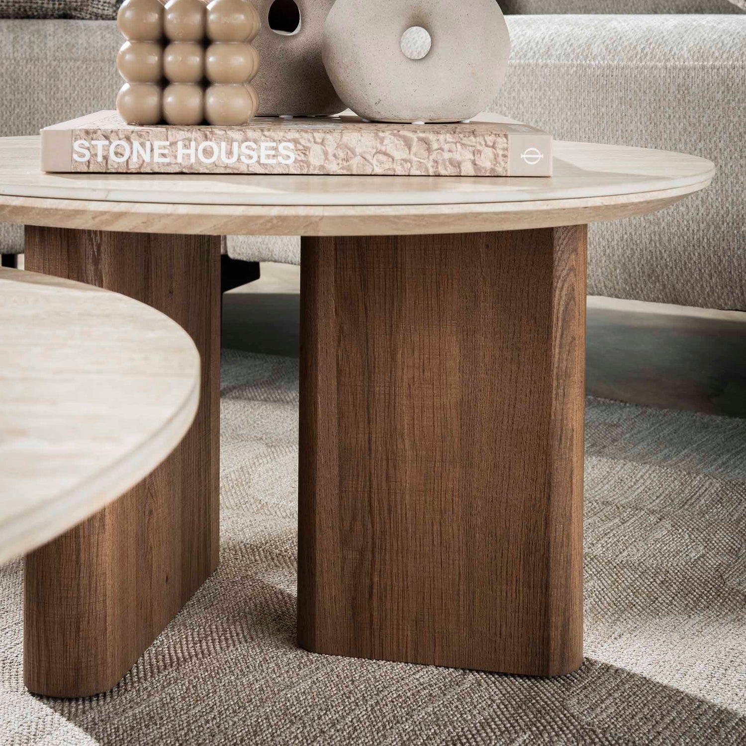 Salontafel Romano rechthoekige poten - Set van 2 - 76x76x30 cm - Ceramic Travertine