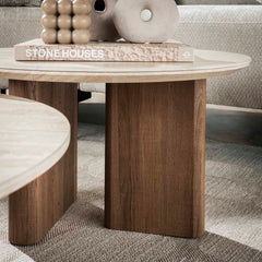 Salontafel Romano rechthoekige poten - Set van 2 - 76x76x30 cm - Ceramic Travertine