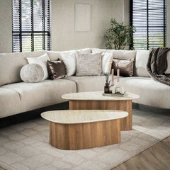 Salontafel Romano Driehoekig - Set van 2 - 90x43x40 cm - Ceramic Travertine