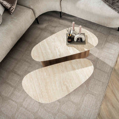 Salontafel Romano Driehoekig - Set van 2 - 90x43x40 cm - Ceramic Travertine