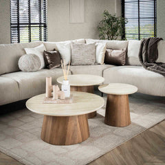 Salontafel Romano Tapse pooten - Set van 3 - 80x80x35 cm - Ceramic Travertine
