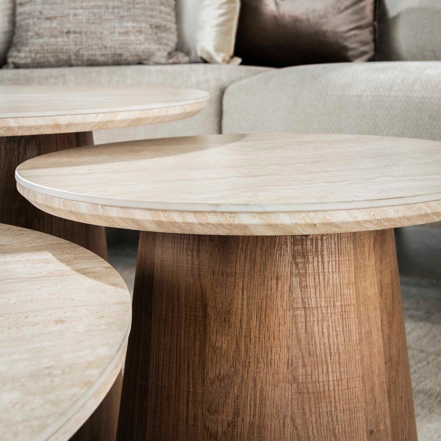 Salontafel Romano Tapse pooten - Set van 3 - 80x80x35 cm - Ceramic Travertine