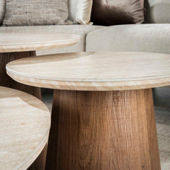 Salontafel Romano Tapse pooten - Set van 3 - 80x80x35 cm - Ceramic Travertine