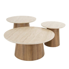 Salontafel Romano Tapse pooten - Set van 3 - 80x80x35 cm - Ceramic Travertine