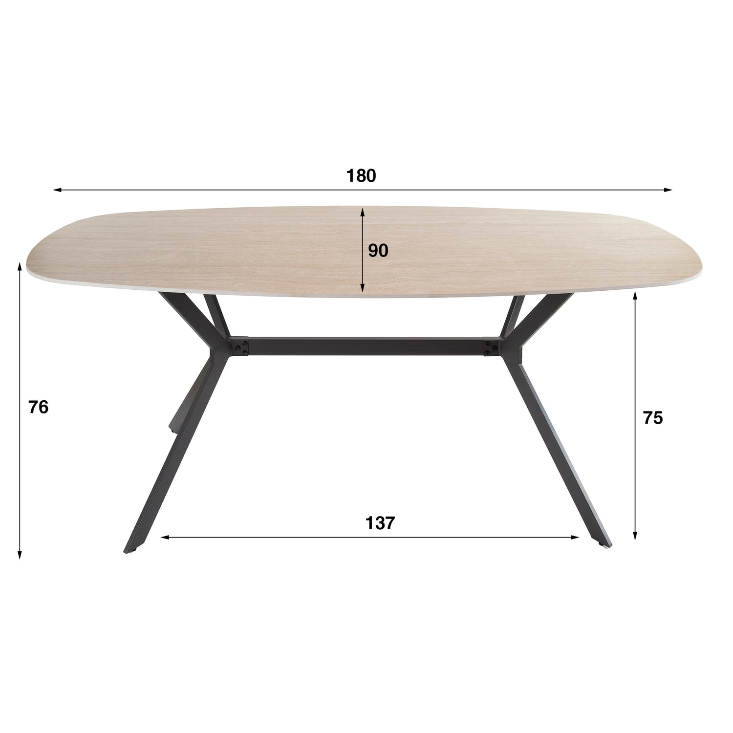 Eettafel Romano Ceramic Ovaal - 180x90x76 cm - Ceramic Travertine
