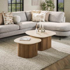 Salontafel Romano Kiezel - Set van 2 - 85x79x40 cm - Ceramic - Travertine