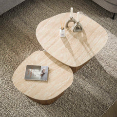 Salontafel Romano Kiezel - Set van 2 - 85x79x40 cm - Ceramic - Travertine