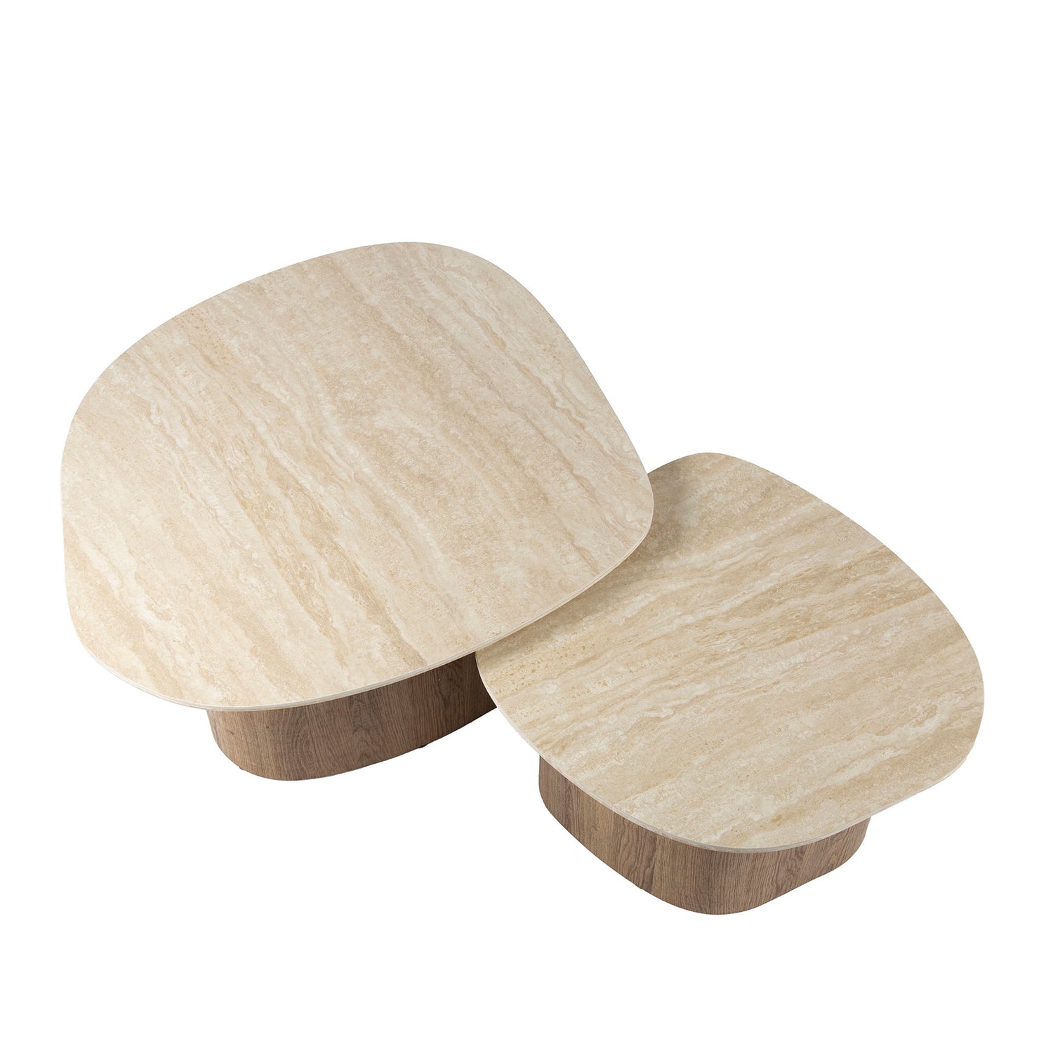 Salontafel Romano Kiezel - Set van 2 - 85x79x40 cm - Ceramic - Travertine