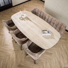 Eettafel Romano Deens Ovaal - 215x105x77 cm - Travertine - 3D Ceramics