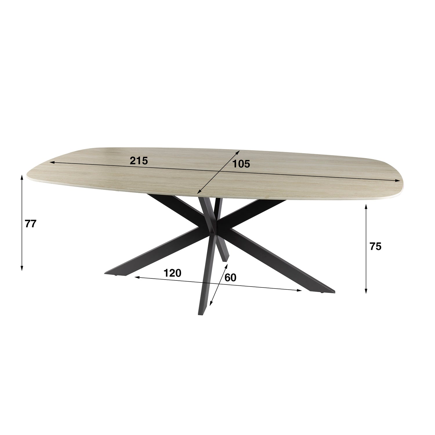 Eettafel Romano Deens Ovaal - 215x105x77 cm - Travertine - 3D Ceramics