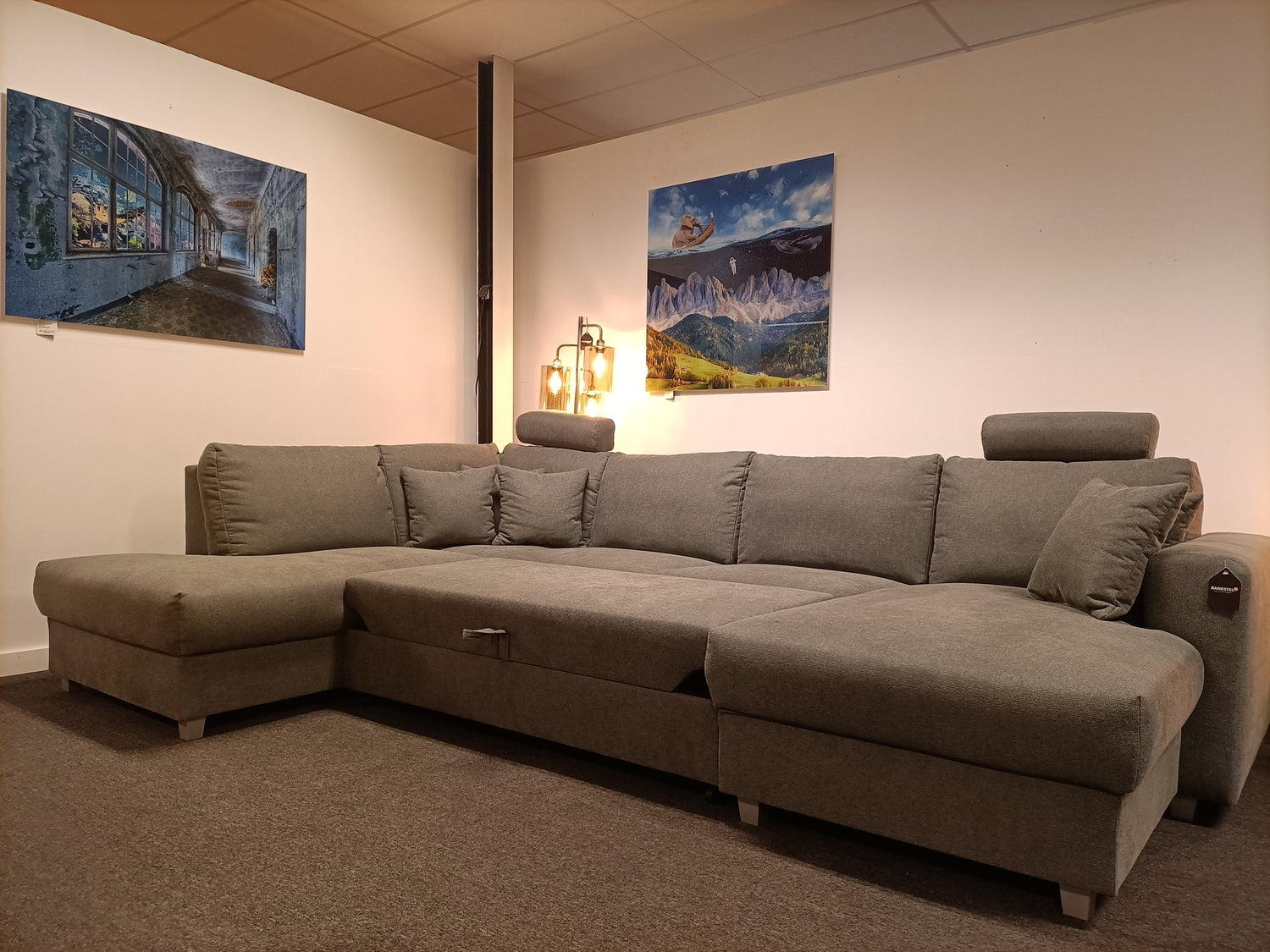 U-bank Wolvega - Stof 7107 Niagara - 215x344x165cm - Incl. bedfunctie + 2x hoofdsteun