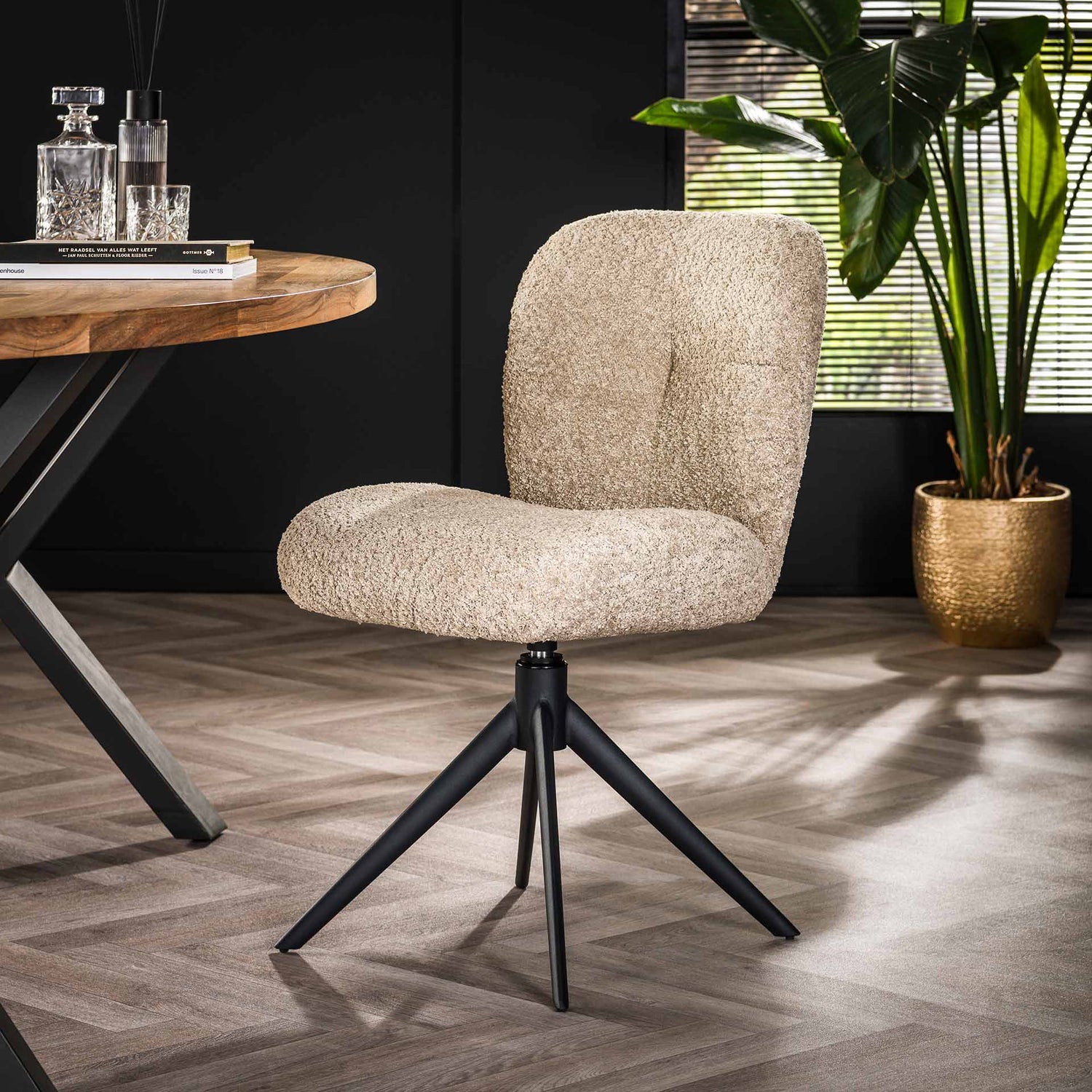 Stoel Comfort Draaibaar 2 stuks - 48x60x84 cm - Boucle Zandkleur