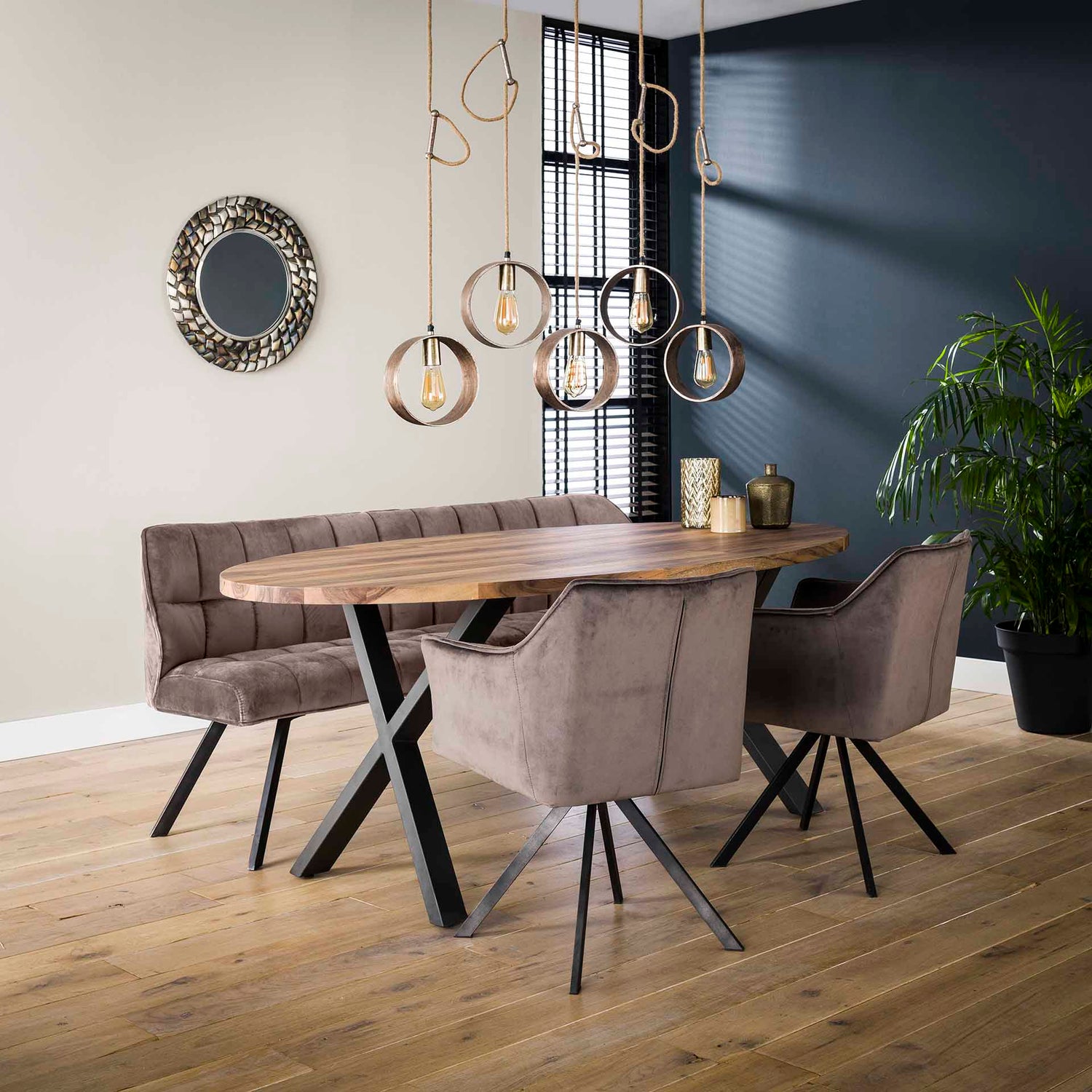 Eetkamerbank Raster - 180x58x81 cm - Antraciet - Velours