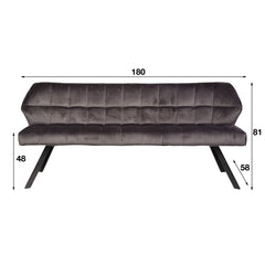 Eetkamerbank Raster - 180x58x81 cm - Antraciet - Velours