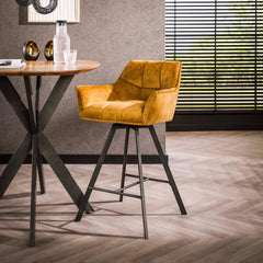 Barstoel Raster Draaibaar 2 stuks - 56x52x95 cm - Goud - Velours