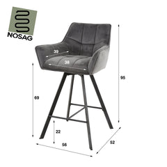Barstoel Raster draaibaar 2 stuks - 56x52x95 cm - Antraciet - Velours