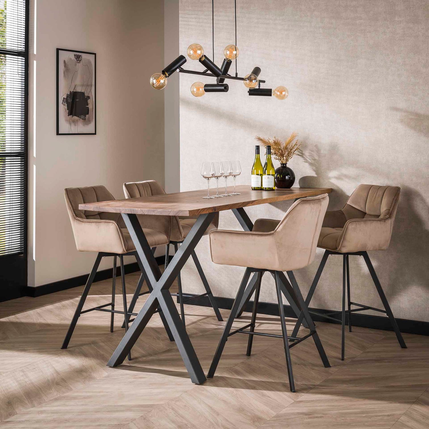 Barstoel Raster Draaibaar 2 stuks - 56x52x95 cm - Champagne - Velours