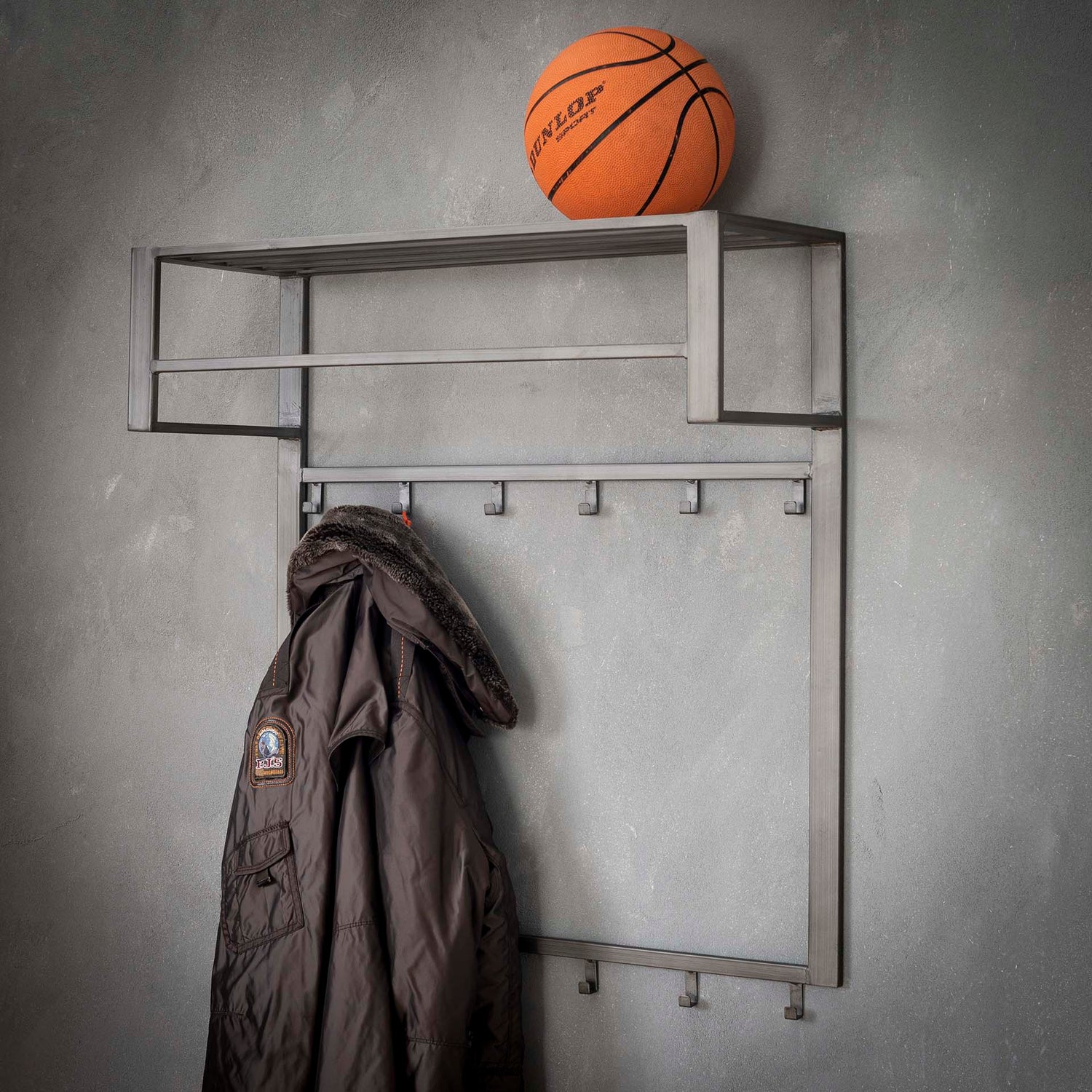 Kapstok Industrial met 12 Haken, Roede & Hoedenplank - 80x30x89 cm - Zilver