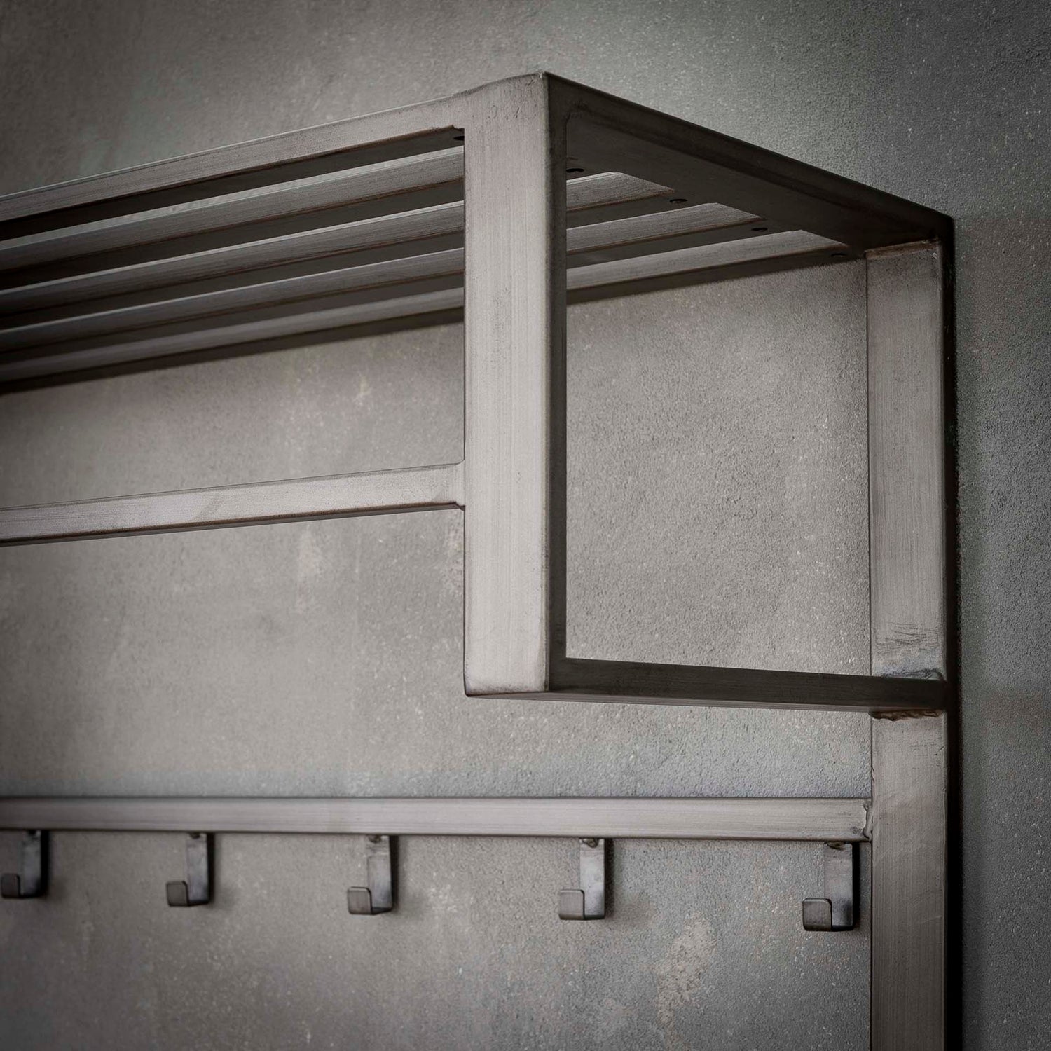 Kapstok Industrial met 12 Haken, Roede & Hoedenplank - 80x30x89 cm - Zilver