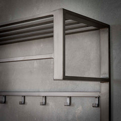 Kapstok Industrial met 12 Haken, Roede & Hoedenplank - 80x30x89 cm - Zilver