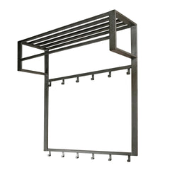 Kapstok Industrial met 12 Haken, Roede & Hoedenplank - 80x30x89 cm - Zilver