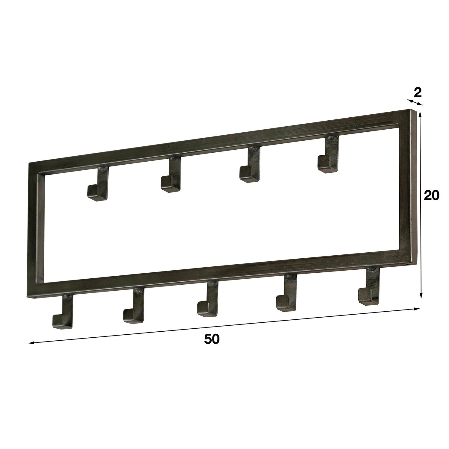 Kapstok Industrial met 9 Haken - 50x2x20 cm - Zilver