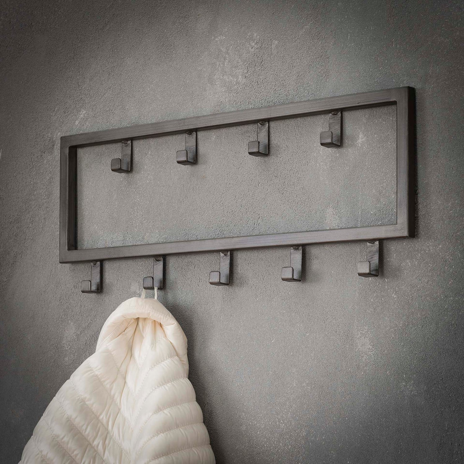 Kapstok Industrial met 9 Haken - 50x2x20 cm - Zilver