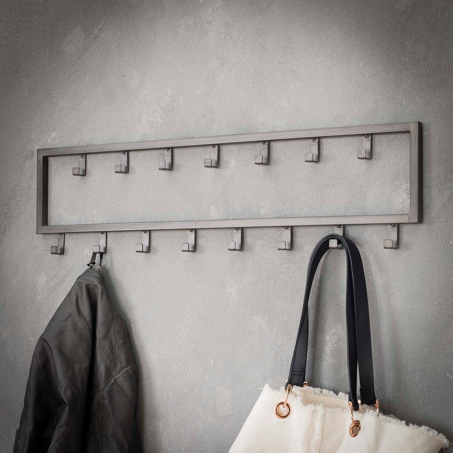 Kapstok Industrial met 15 Haken - 80x2x20 cm - Zilver