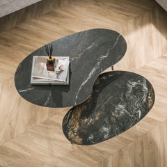 Salontafel Niervormig Fossil - Set van 2 - 91x55x40 cm - Fossil Black - Ceramic