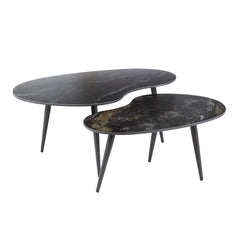 Salontafel Niervormig Fossil - Set van 2 - 91x55x40 cm - Fossil Black - Ceramic