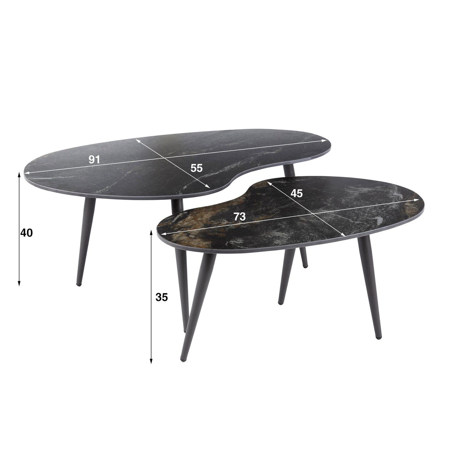 Salontafel Niervormig Fossil - Set van 2 - 91x55x40 cm - Fossil Black - Ceramic