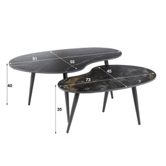 Salontafel Niervormig Fossil - Set van 2 - 91x55x40 cm - Fossil Black - Ceramic