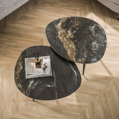 Salontafel Organisch Fossil - Set van 2 - 70x58x40 cm - Fossil Black - Ceramic