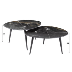 Salontafel Organisch Fossil - Set van 2 - 70x58x40 cm - Fossil Black - Ceramic