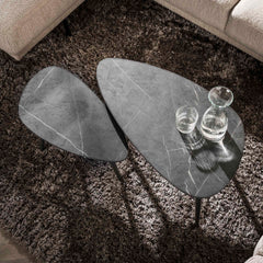 Salontafel Pear Shaped Organisch - Set van 2 - 80x44x40 cm - Zwart Bruin - Melamine