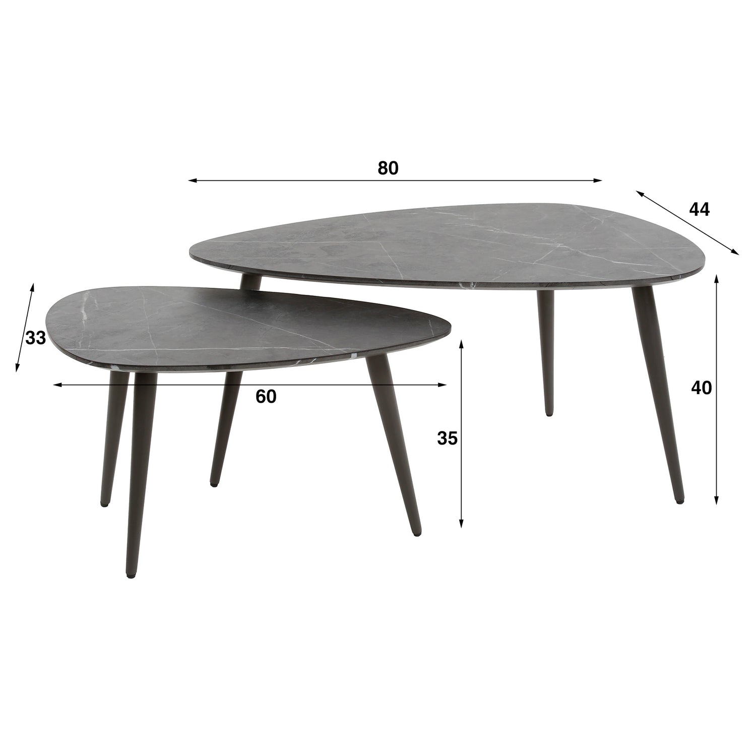 Salontafel Pear Shaped Organisch - Set van 2 - 80x44x40 cm - Zwart Bruin - Melamine