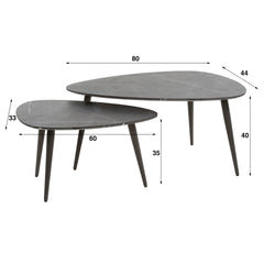 Salontafel Pear Shaped Organisch - Set van 2 - 80x44x40 cm - Zwart Bruin - Melamine