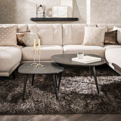 Salontafel Rock Organisch - Set van 2 - 85x79x40 cm - Zwart Bruin - Melamine