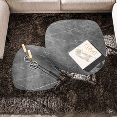 Salontafel Rock Organisch - Set van 2 - 85x79x40 cm - Zwart Bruin - Melamine