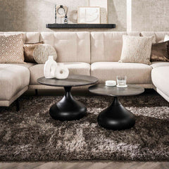 Salontafel Drop Shape - Set van 2 - 60x60x40 cm - Zwart Bruin - Melamine