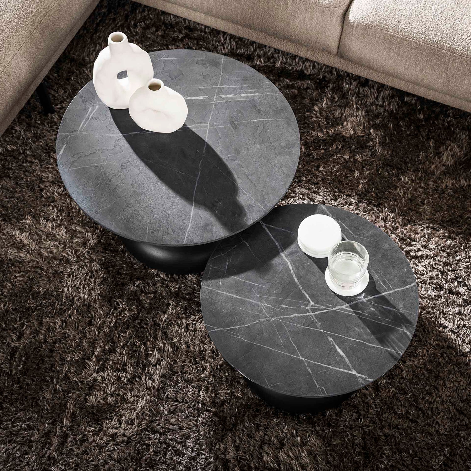 Salontafel Drop Shape - Set van 2 - 60x60x40 cm - Zwart Bruin - Melamine