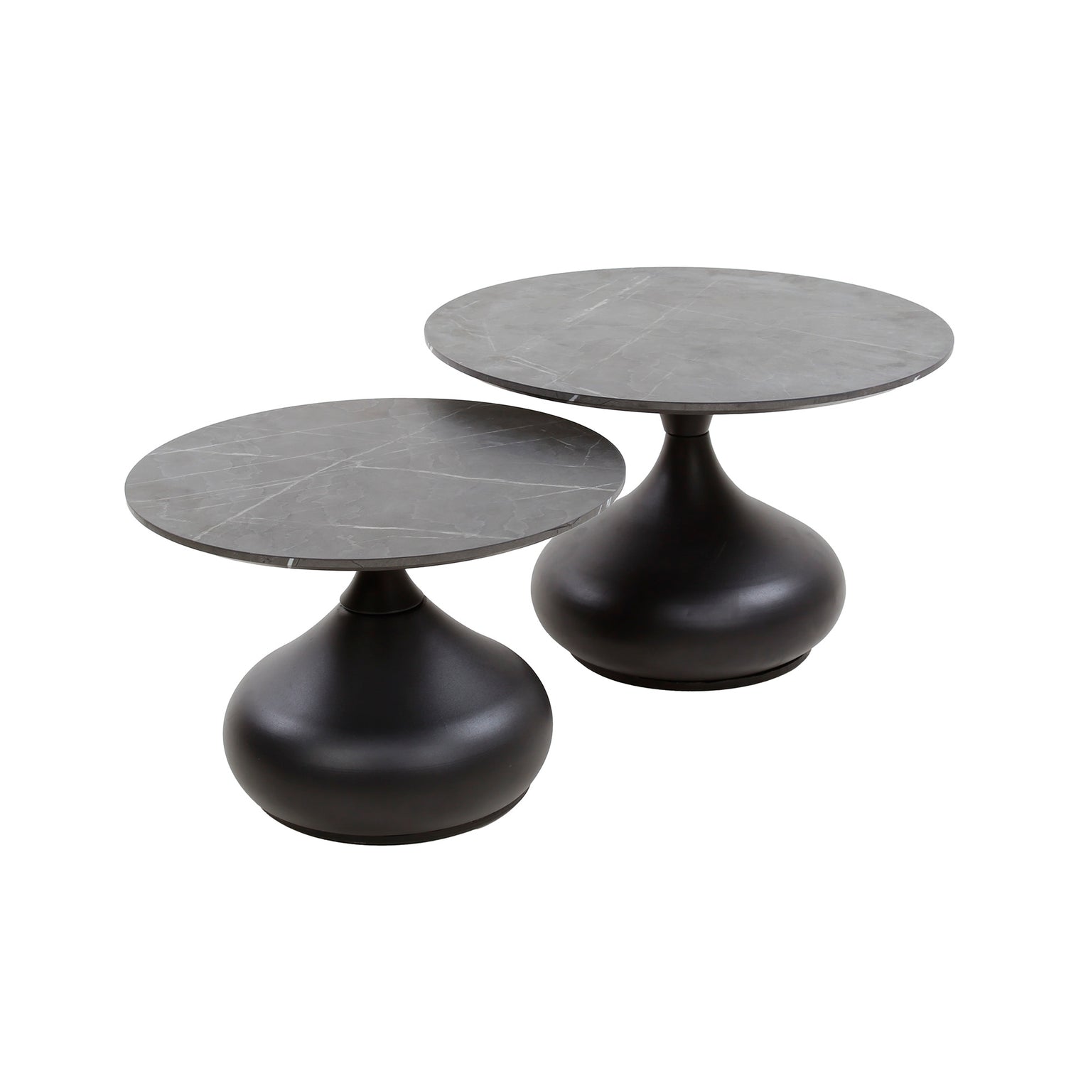 Salontafel Drop Shape - Set van 2 - 60x60x40 cm - Zwart Bruin - Melamine
