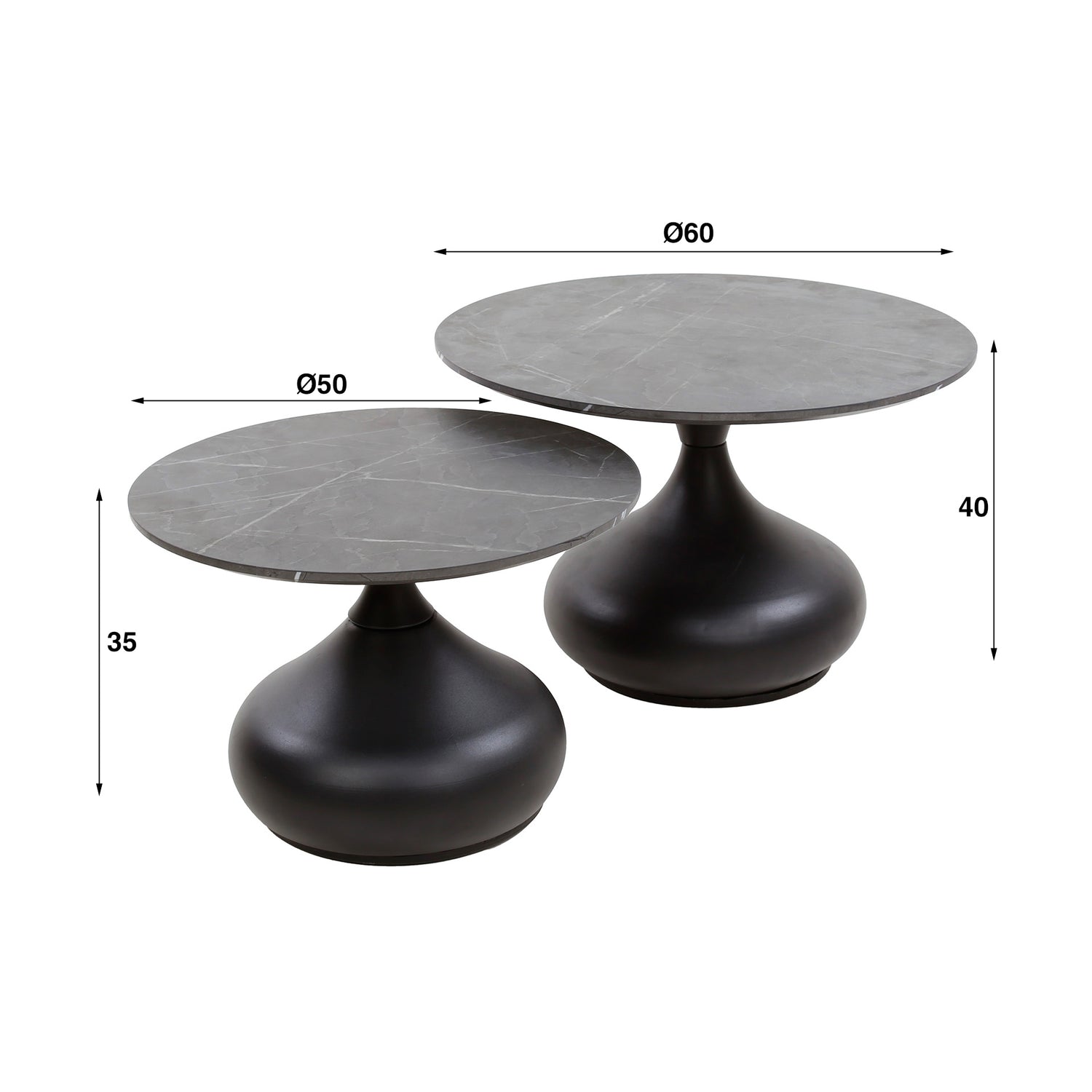 Salontafel Drop Shape - Set van 2 - 60x60x40 cm - Zwart Bruin - Melamine