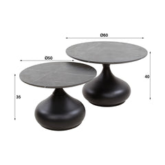 Salontafel Drop Shape - Set van 2 - 60x60x40 cm - Zwart Bruin - Melamine