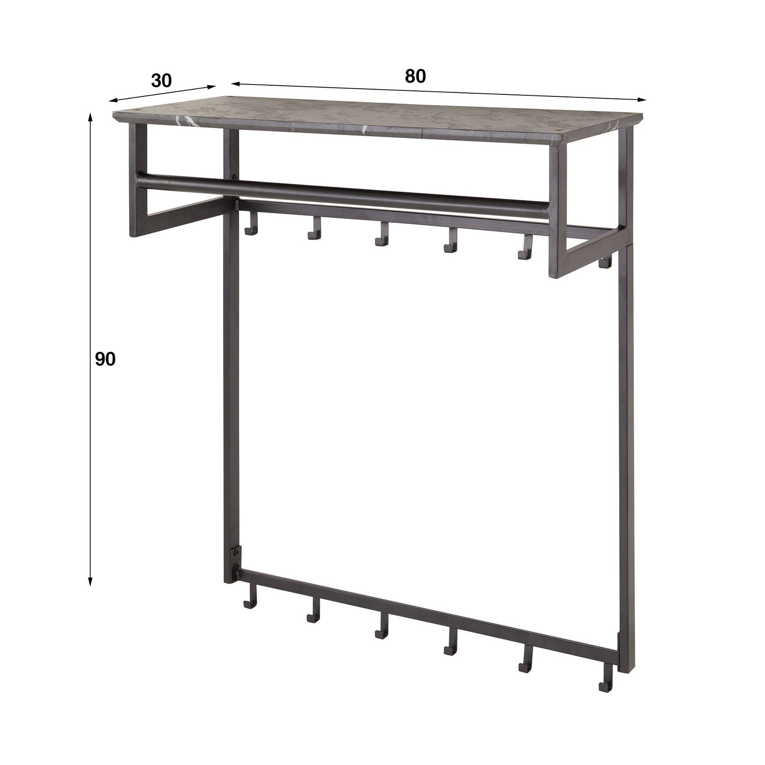 Kapstok roede 12 Haaks - 80x30x90 cm - Zwart Bruin - Melamine