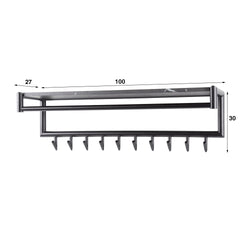 Kapstok 10 Haaks Roede-Hoedenplank - 100x27x30 cm - Zwart Bruin - Melamine